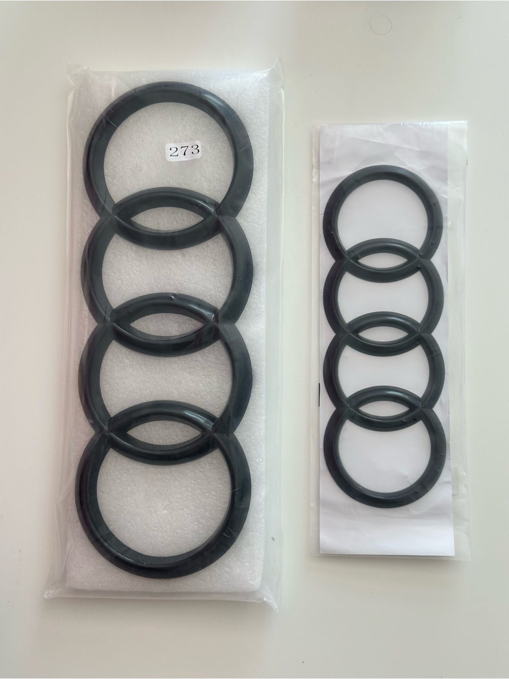 Black SET For Audi - Rings Front Grill Emblem 273mm & Rear Trunk Emblem 192mm